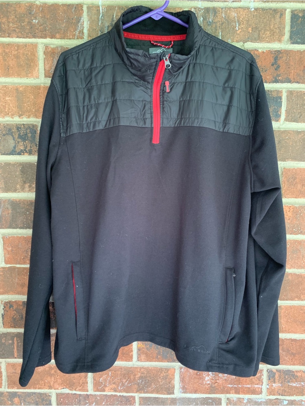 Eddie Bauer Black Performance Quarter-Zip Pullover with Red Trim